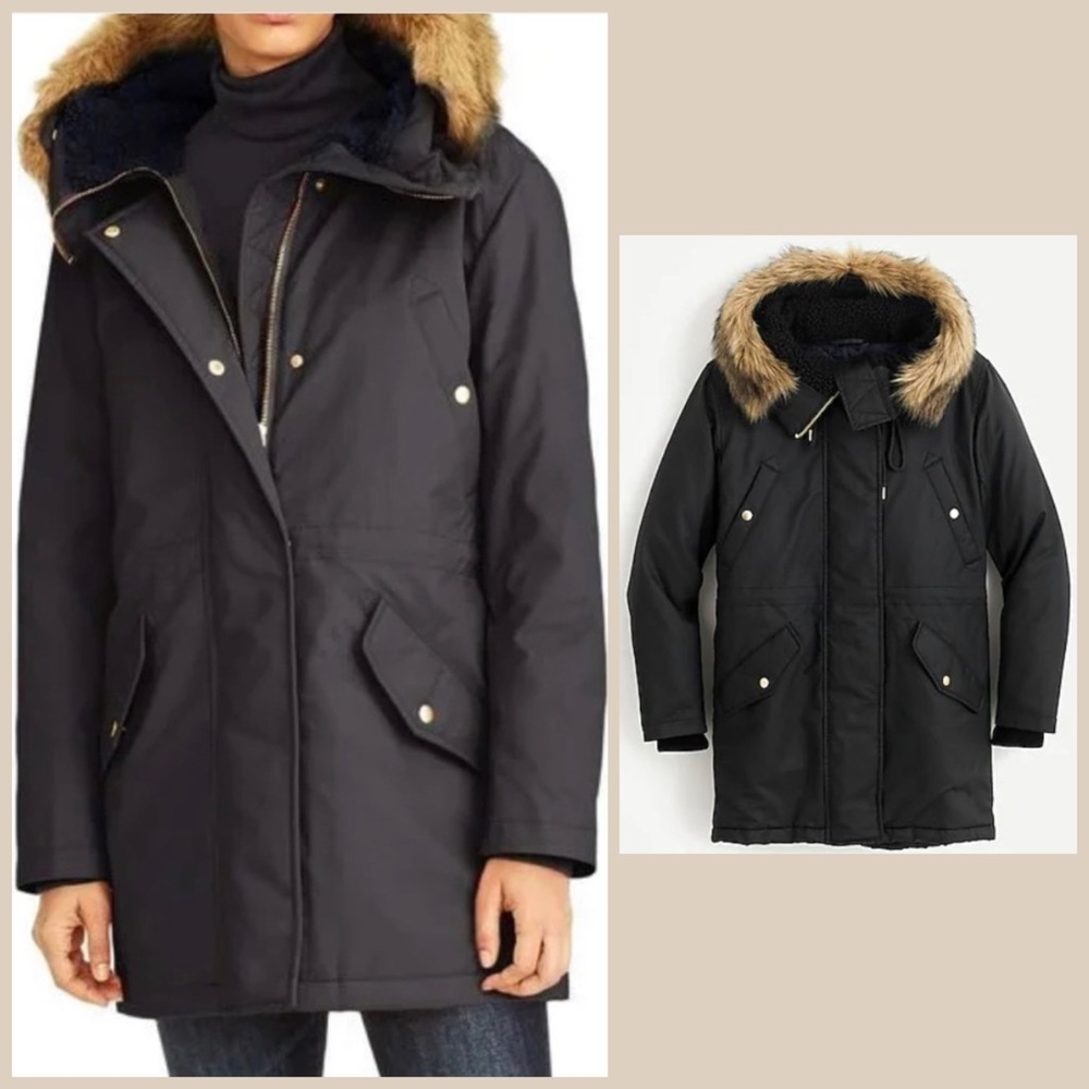 J Crew Perfect Winter Parka Jacket PrimaLoft Black XS